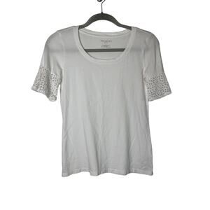 Talbots Eyelet Lace Short Sleeve Tee Size PP/ XSP White Scoop Neck Cottagecore
